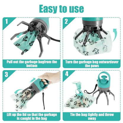 Dog Poop Scooper Set Claw Waste Picker Leash Clip Poop Bag Dispenser Portable Hygienic Clean up Tool for Pet Dogs Touch Free