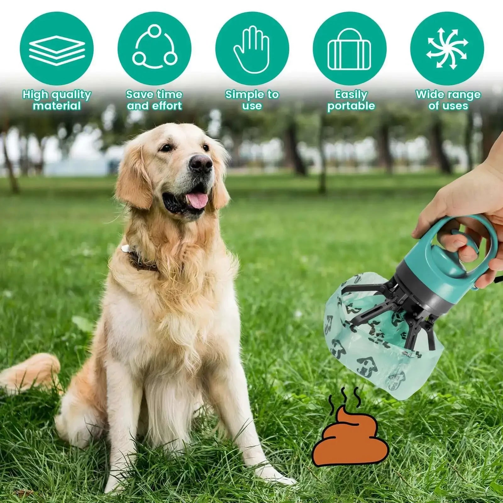 Dog Poop Scooper Set Claw Waste Picker Leash Clip Poop Bag Dispenser Portable Hygienic Clean up Tool for Pet Dogs Touch Free